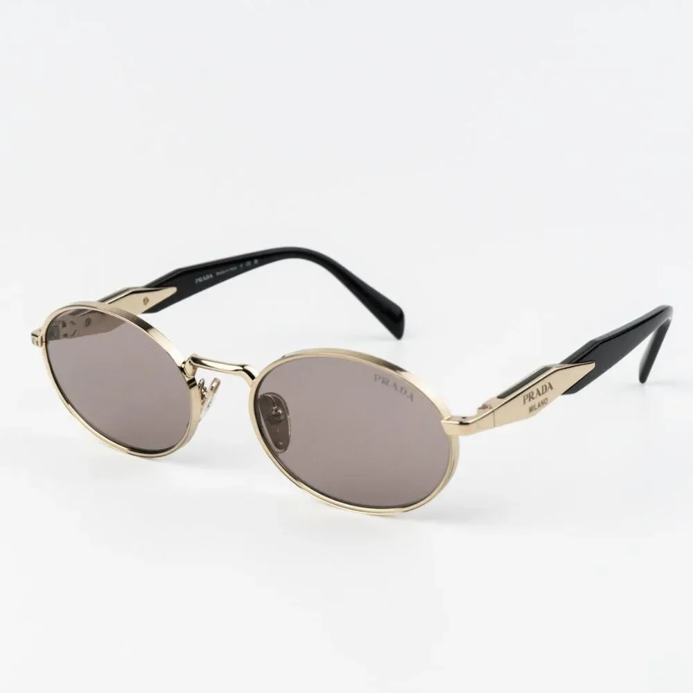 NEW Prada PR65ZS ZVN20I Pale Gold Purple Brown Oval Metal Unisex Sunglasses - Picture 4 of 11